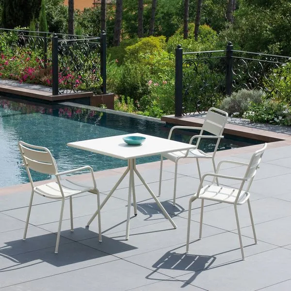 Table de jardin carrée 80cm pied central métal beige OPUS