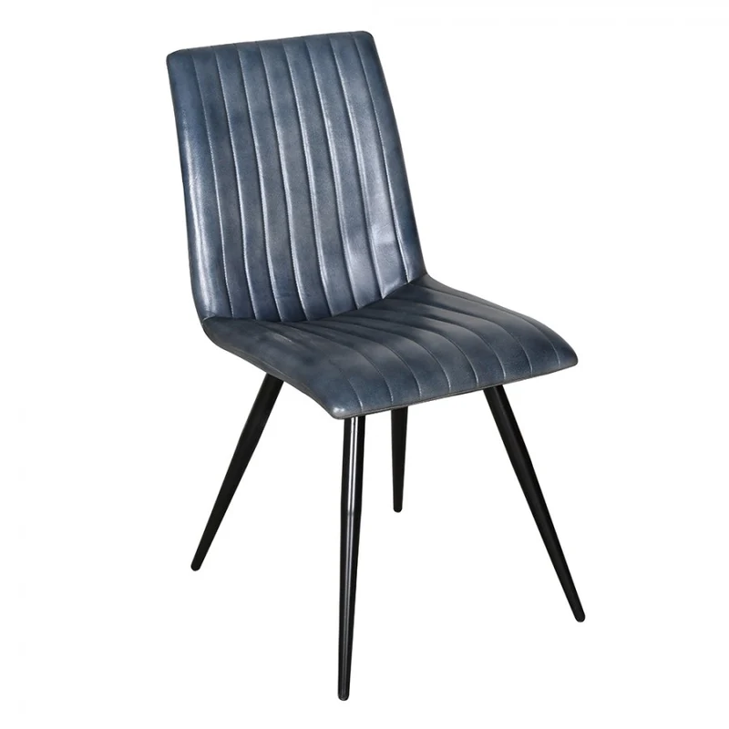 Chaise Design en Cuir Bleu Pétrole et Métal "BLUMARE"