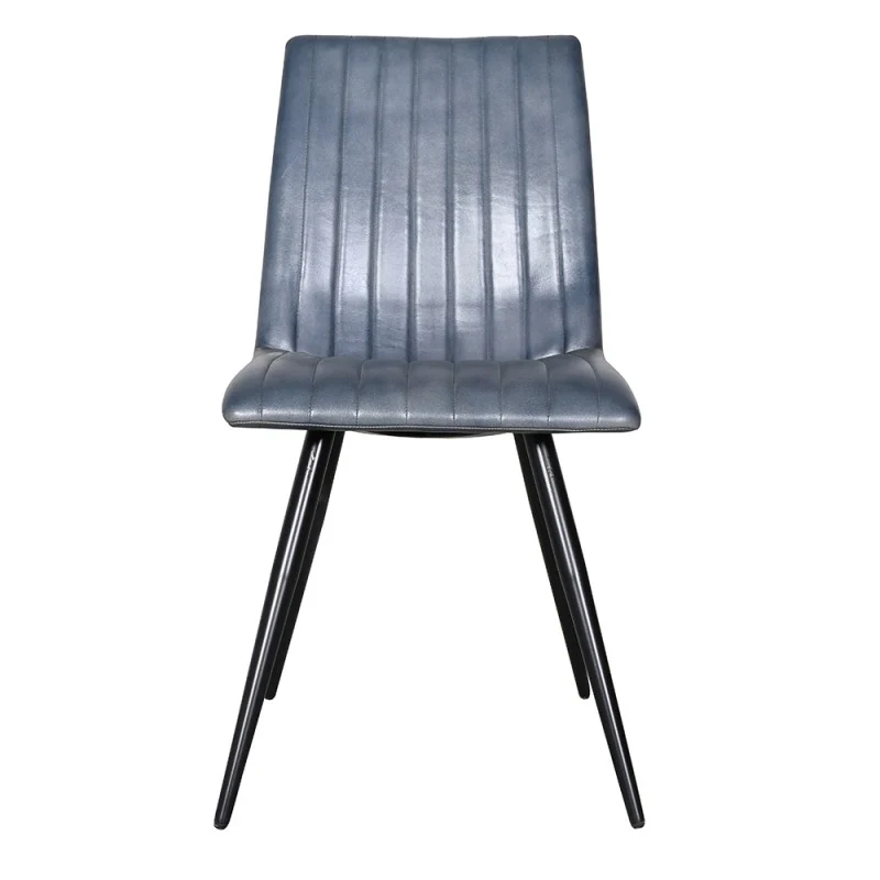 Chaise Design en Cuir Bleu Pétrole et Métal "BLUMARE"