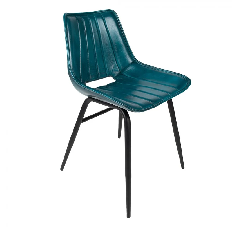 Chaise Design en Cuir Turquoise et Métal "TURCHINO"