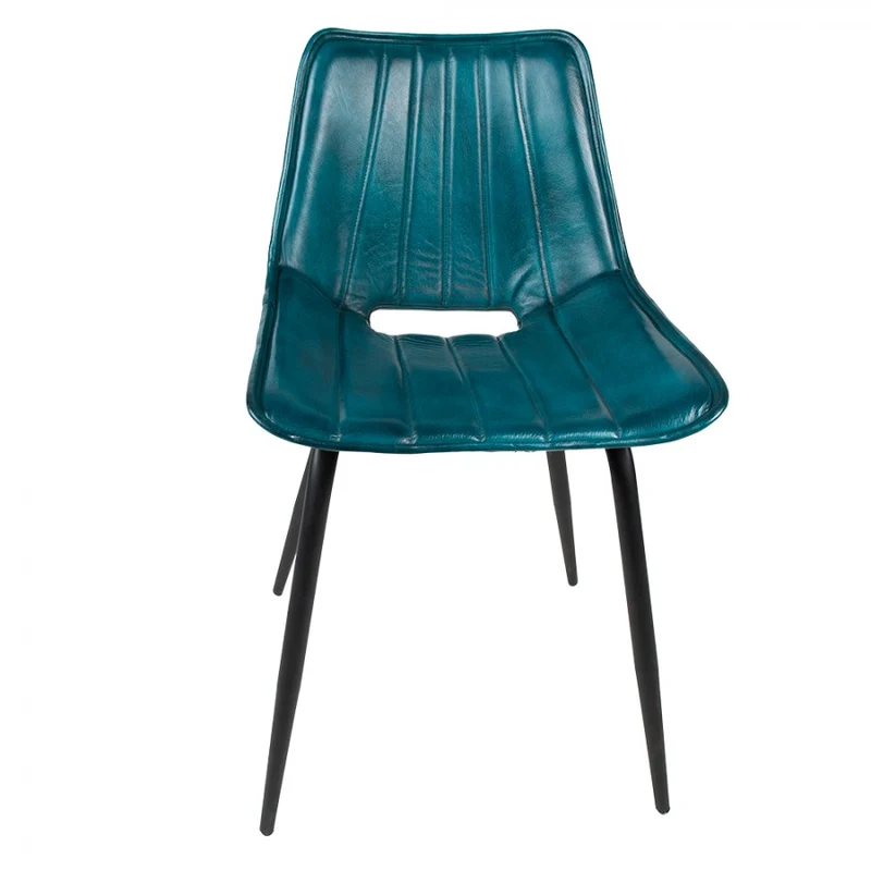 Chaise Design en Cuir Turquoise et Métal "TURCHINO"