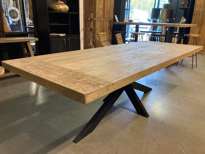 Table en Teck Massif Cérusé - Plateau et Piètement sur Mesure