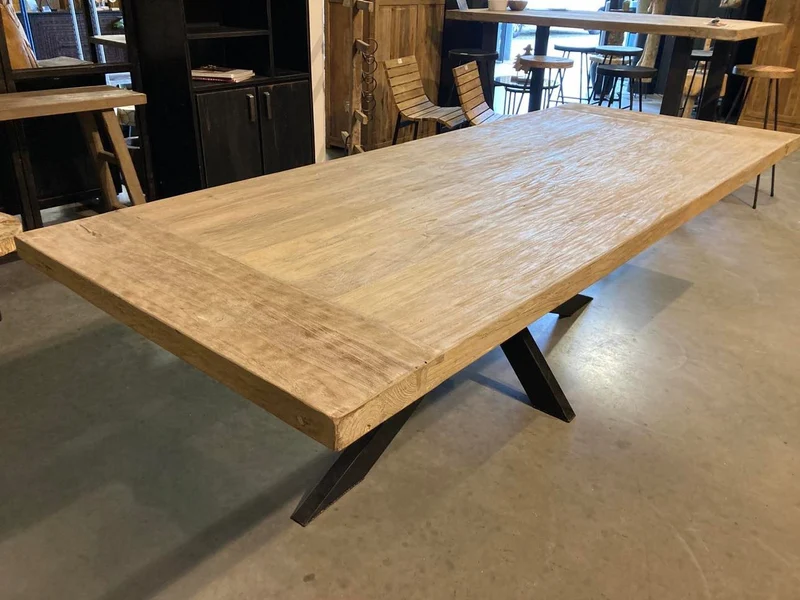 Table en Teck Massif Cérusé - Plateau et Piètement sur Mesure