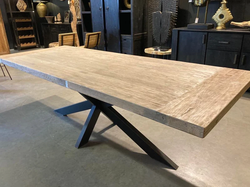 Table en Teck Massif Cérusé - Plateau et Piètement sur Mesure