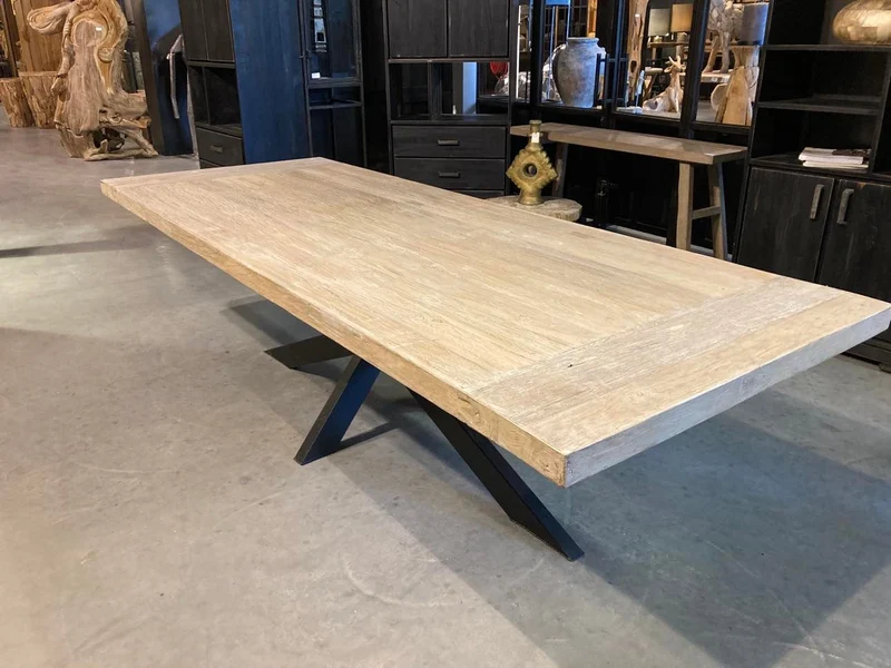 Table en Teck Massif Cérusé - Plateau et Piètement sur Mesure