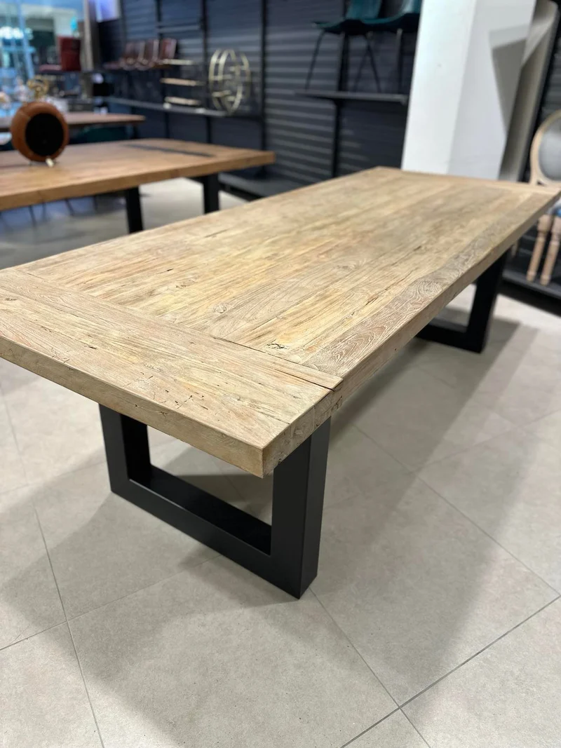 Table en Teck Massif Cérusé - Plateau et Piètement sur Mesure