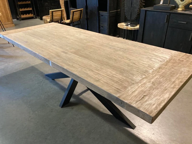 Table en Teck Massif Cérusé - Plateau et Piètement sur Mesure