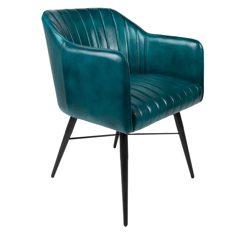 Chaise Design en Cuir Turquoise et Métal "TURCHESE"