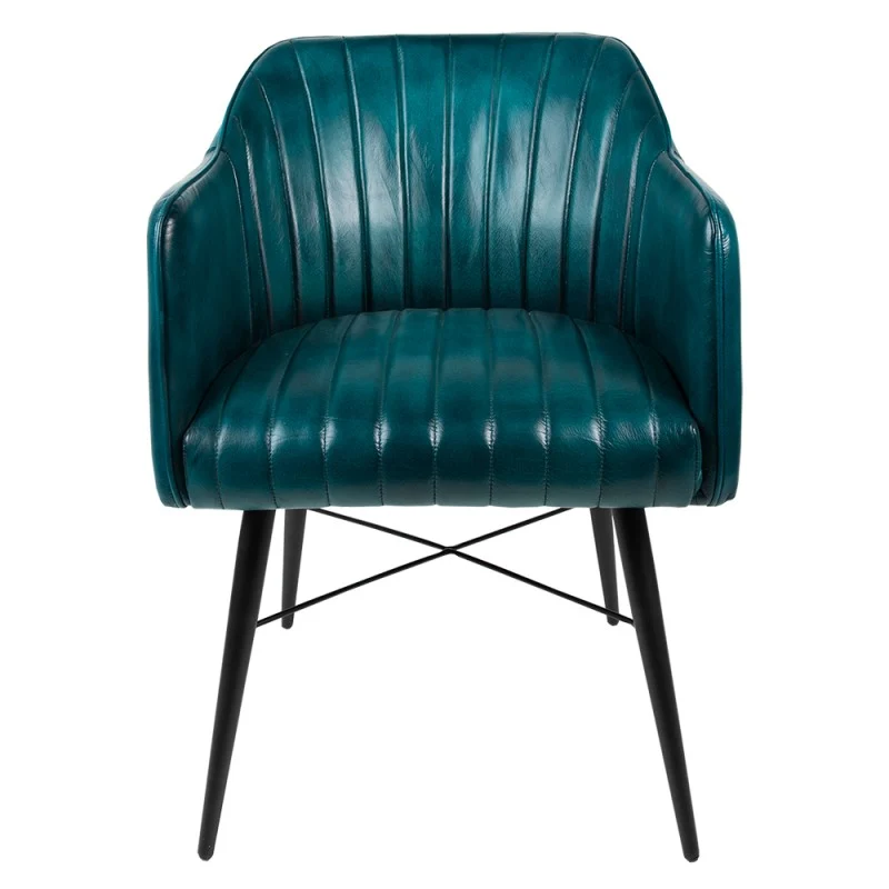 Chaise Design en Cuir Turquoise et Métal "TURCHESE"