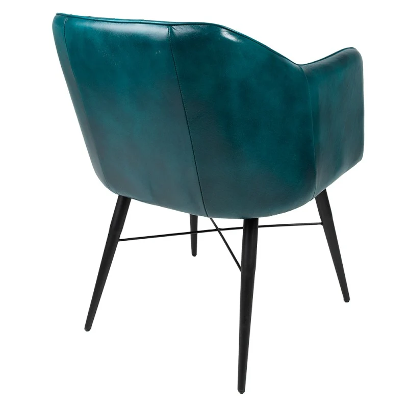 Chaise Design en Cuir Turquoise et Métal "TURCHESE"