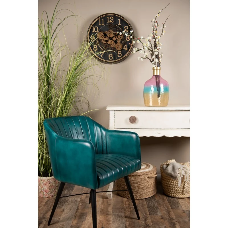 Chaise Design en Cuir Turquoise et Métal "TURCHESE"