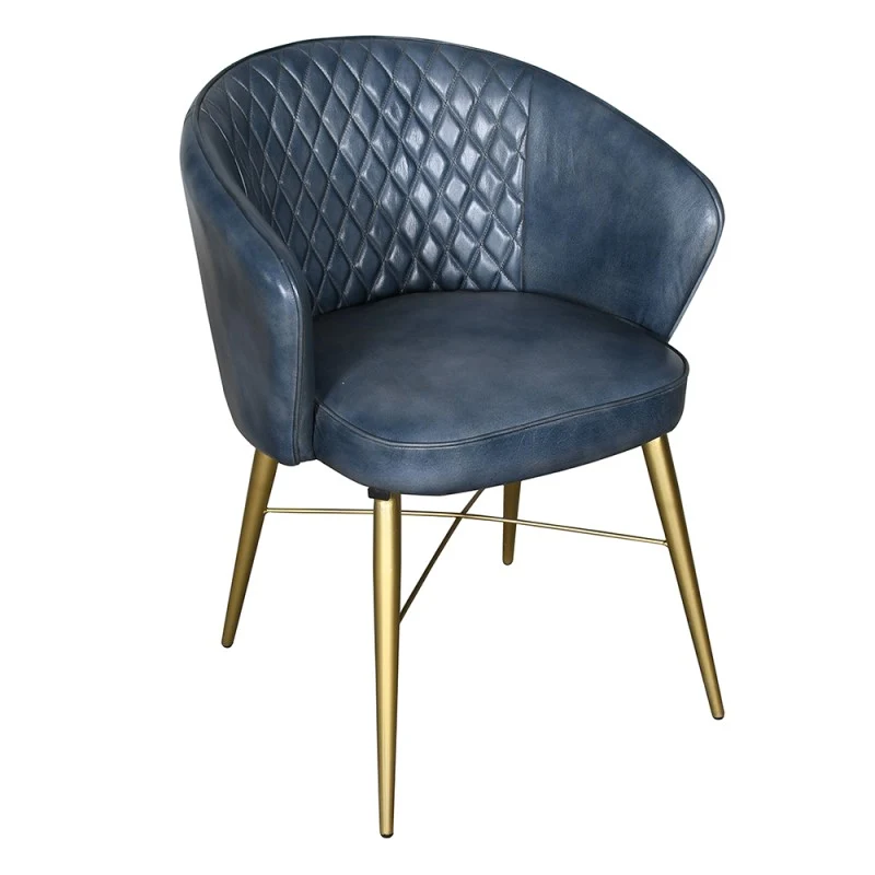 Chaise Cuir Bleu et Métal Doré "PALAZZO"