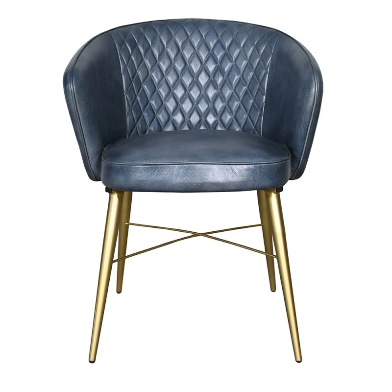 Chaise Cuir Bleu et Métal Doré "PALAZZO"
