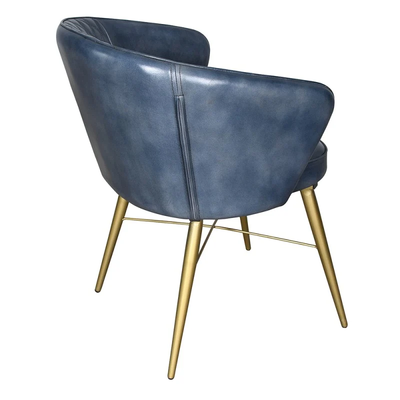 Chaise Cuir Bleu et Métal Doré "PALAZZO"