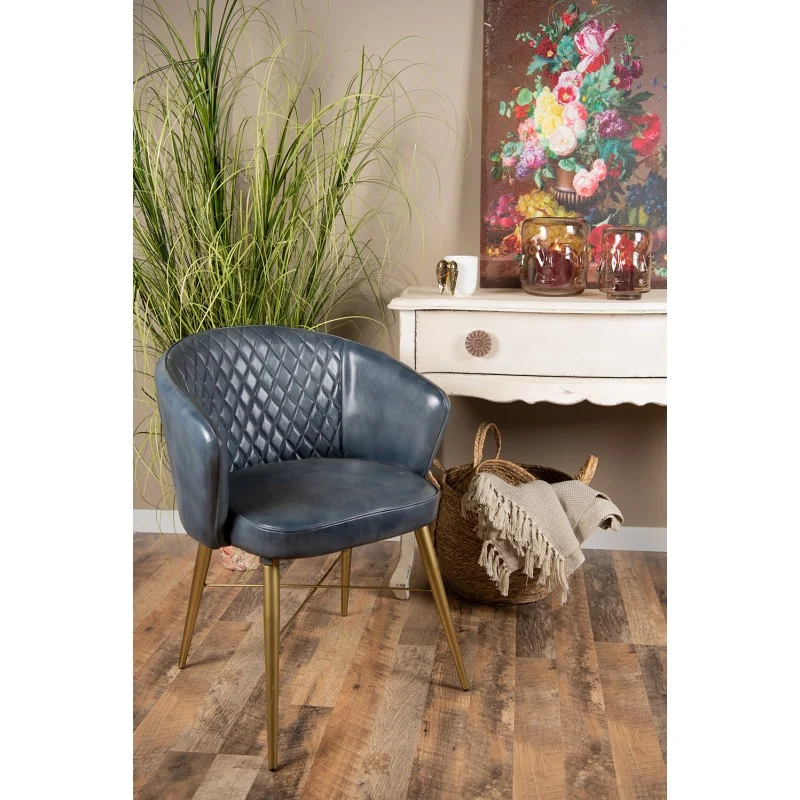 Chaise Cuir Bleu et Métal Doré "PALAZZO"