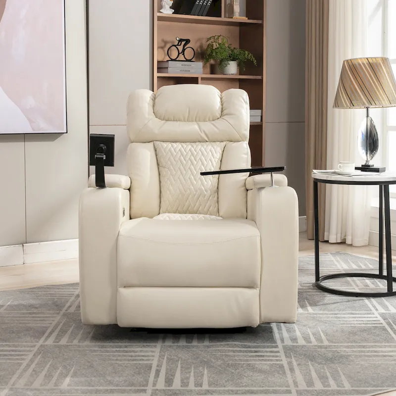 Fauteuil inclinable pivotant électrique avec plateau, porte-gobelet et port USB