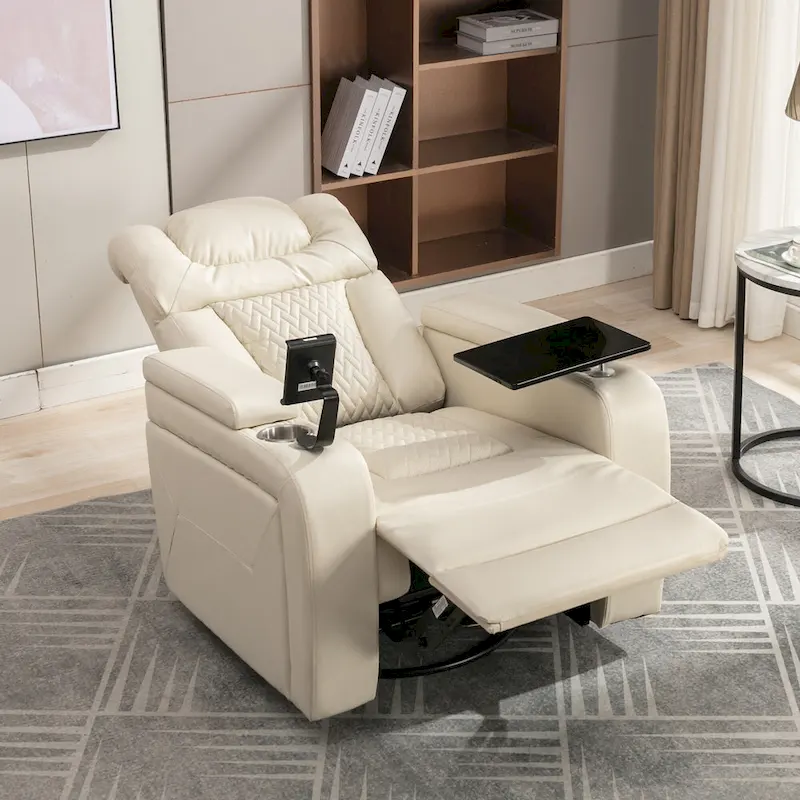 Fauteuil inclinable pivotant électrique avec plateau, porte-gobelet et port USB