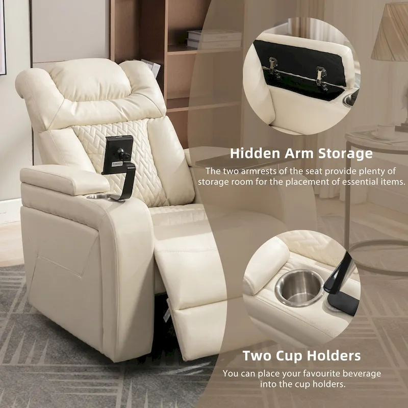Fauteuil inclinable pivotant électrique avec plateau, porte-gobelet et port USB
