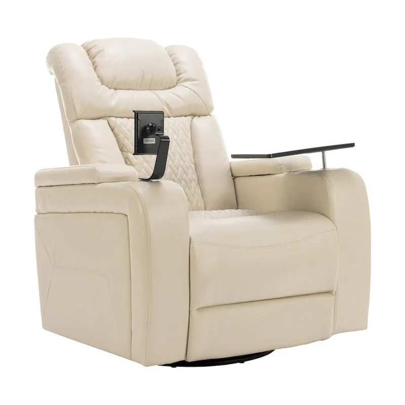Fauteuil inclinable pivotant électrique avec plateau, porte-gobelet et port USB