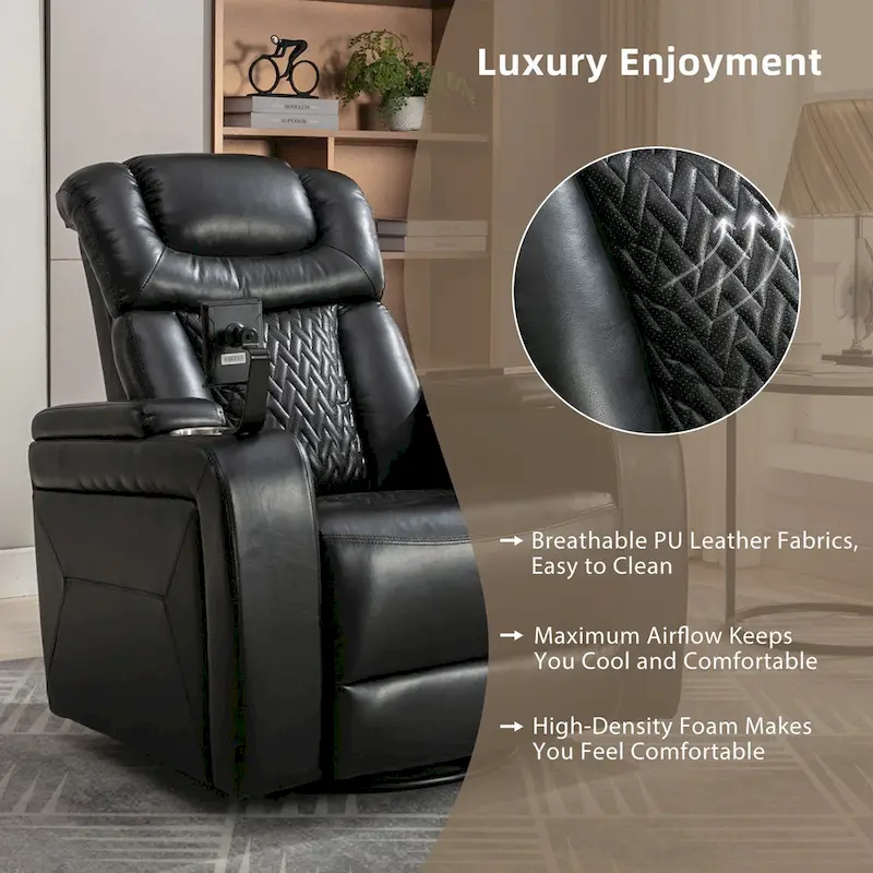 Fauteuil inclinable pivotant électrique avec plateau, porte-gobelet et port USB