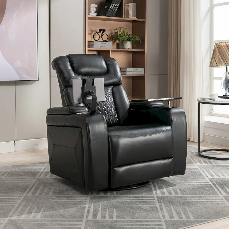 Fauteuil inclinable pivotant électrique avec plateau, porte-gobelet et port USB