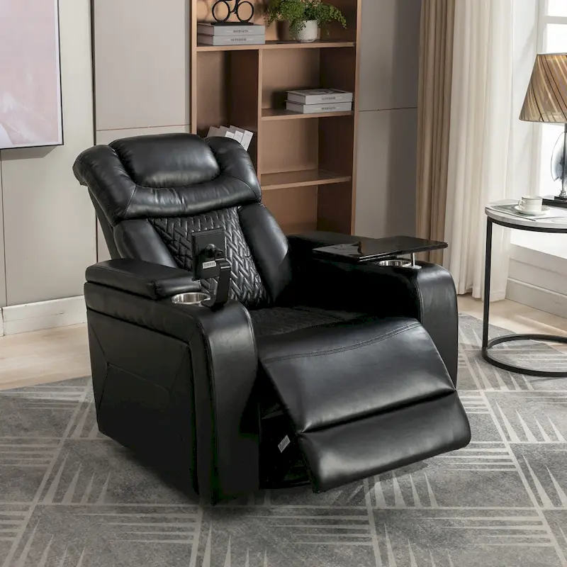 Fauteuil inclinable pivotant électrique avec plateau, porte-gobelet et port USB