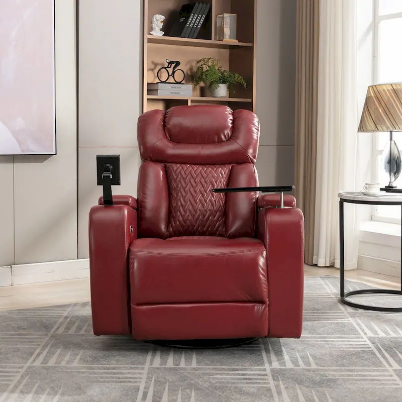 Fauteuil inclinable pivotant électrique avec plateau, porte-gobelet et port USB