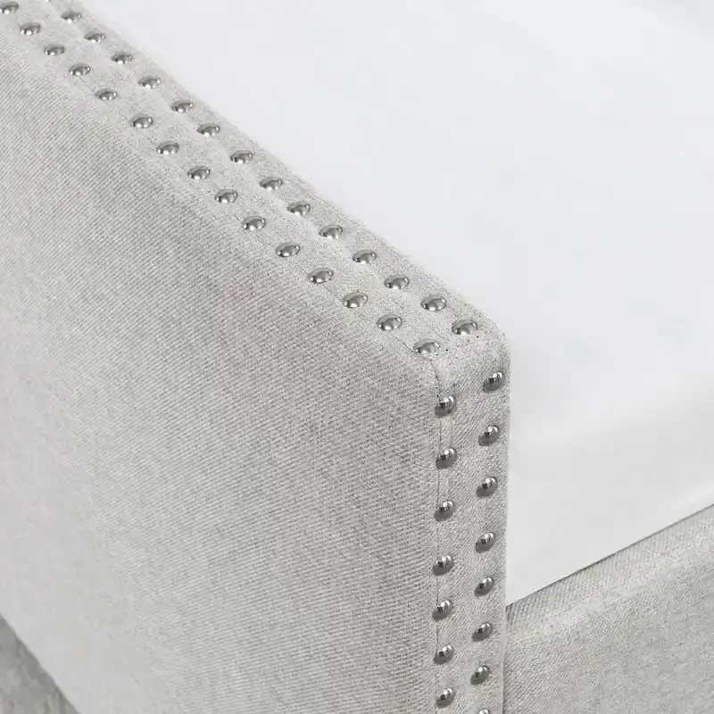 Lit de repos rembourré Queen avec tiroirs de rangement, capitonné, beige-gris
