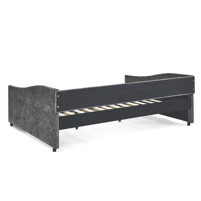 Lit de repos rembourré Queen avec tiroirs de rangement, capitonné, beige-gris