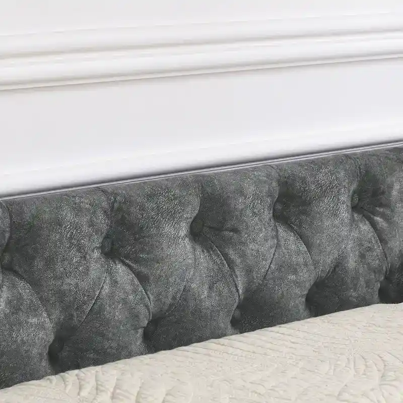 Lit de repos rembourré Queen avec tiroirs de rangement, capitonné, beige-gris