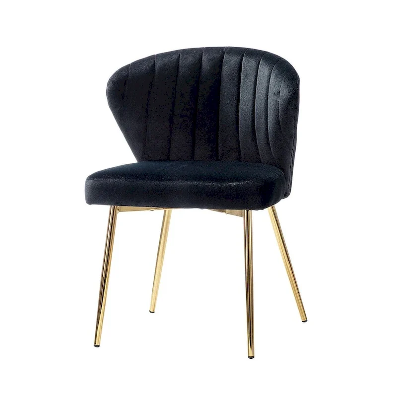 Chaise de salle à manger en velours avec pieds en métal doré, dossier incurvé et rembourré en mousse