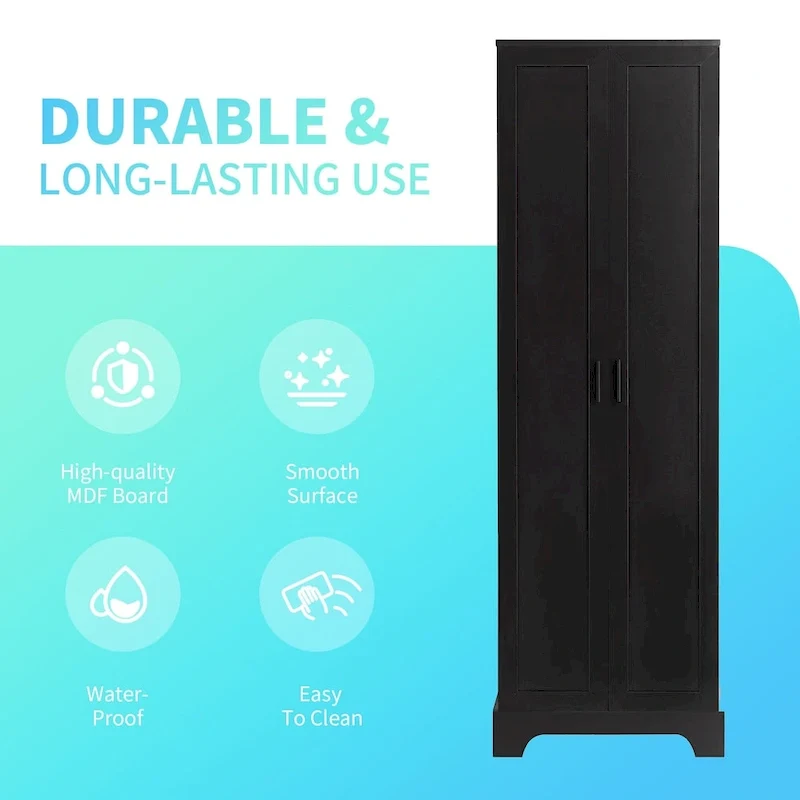 Meuble de rangement en MDF finition bois noir avec étagères réglables et double porte