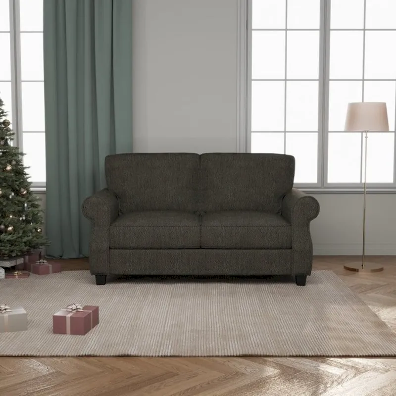 Causeuse classique à accoudoirs roulés et assise profonde gris-brun