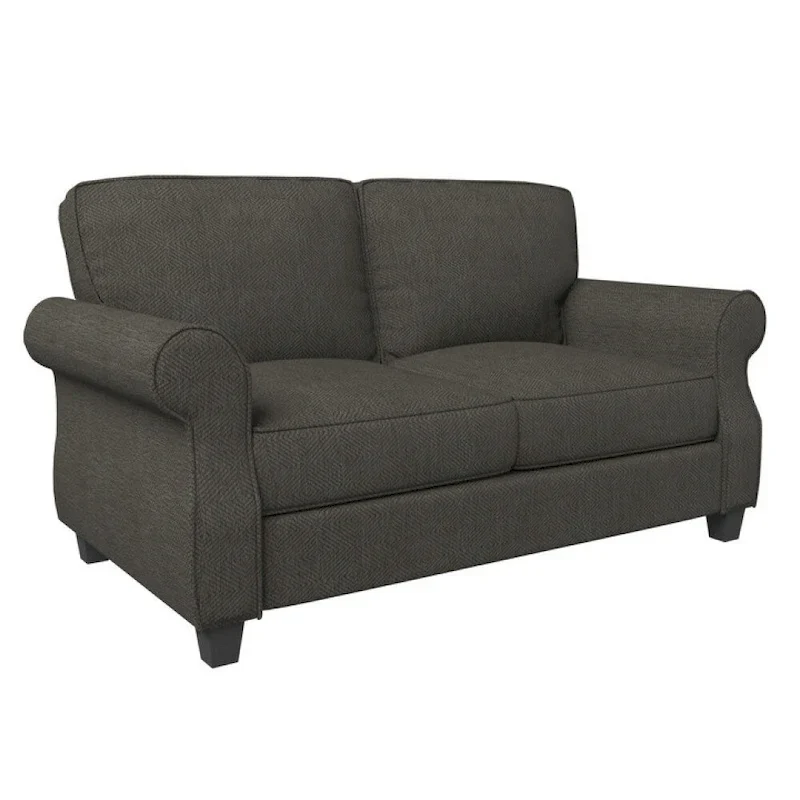 Causeuse classique à accoudoirs roulés et assise profonde gris-brun