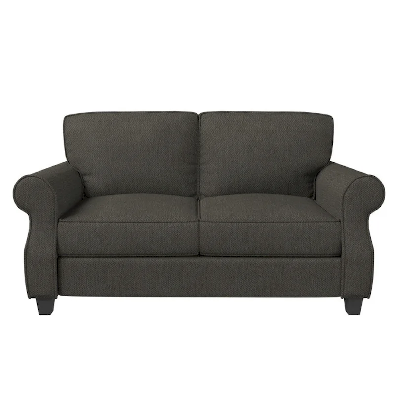 Causeuse classique à accoudoirs roulés et assise profonde gris-brun