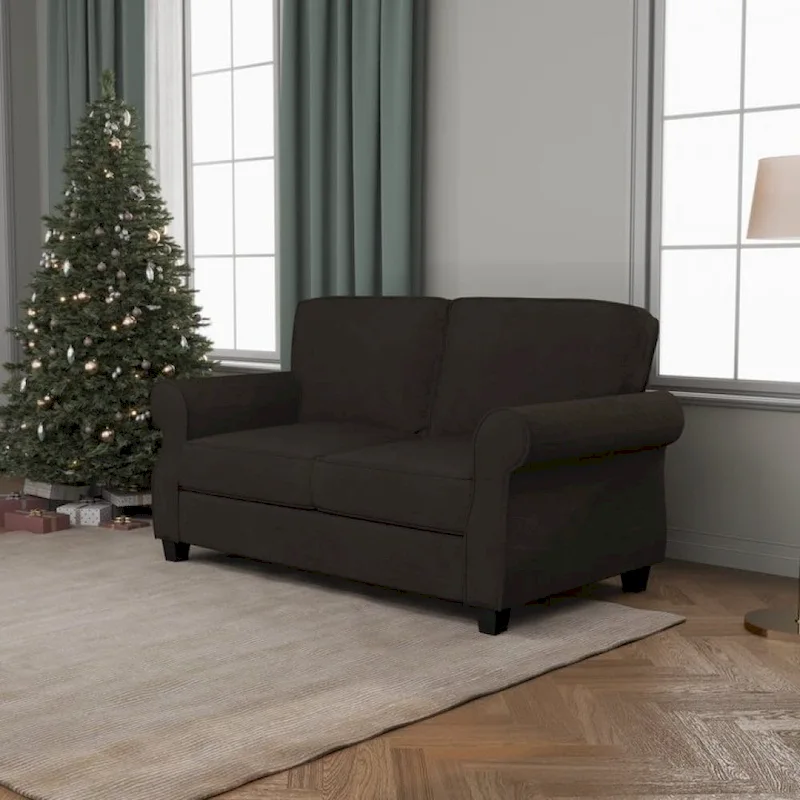 Causeuse classique à accoudoirs roulés et assise profonde gris-brun