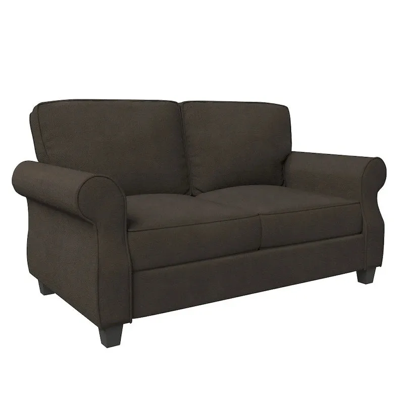 Causeuse classique à accoudoirs roulés et assise profonde gris-brun