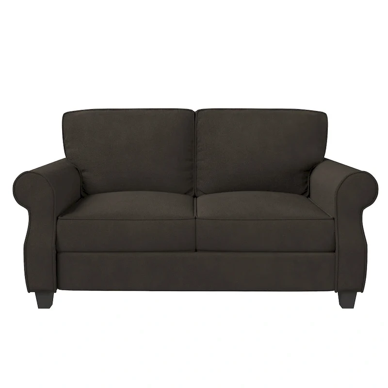 Causeuse classique à accoudoirs roulés et assise profonde gris-brun