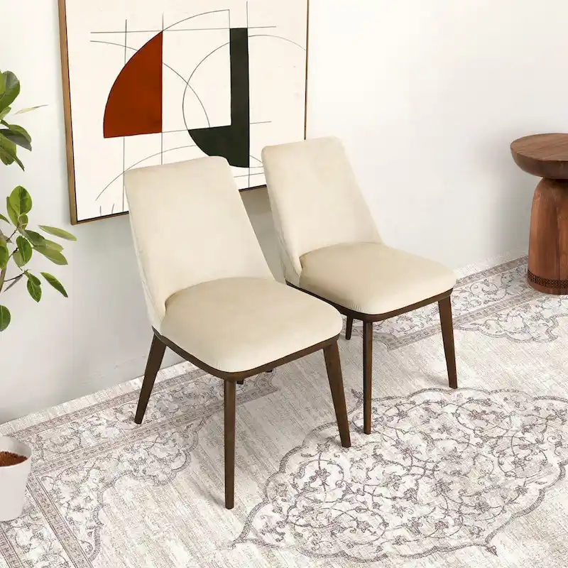 Chaise de salle à manger en velours capitonné de style Mid-Century avec pieds en bois massif, bleu marine