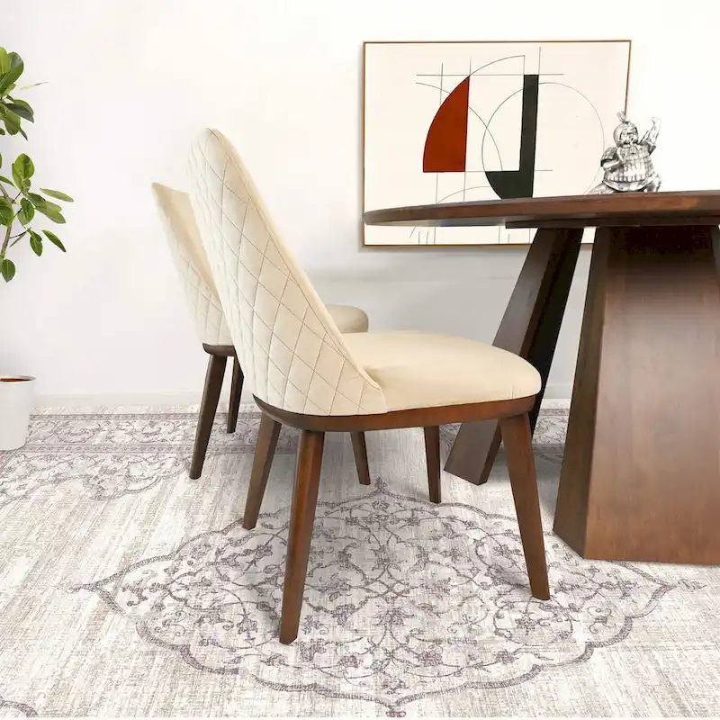 Chaise de salle à manger en velours capitonné de style Mid-Century avec pieds en bois massif, bleu marine