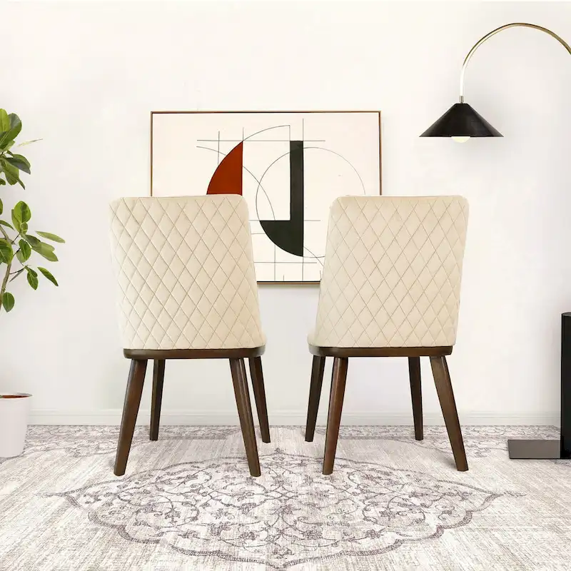 Chaise de salle à manger en velours capitonné de style Mid-Century avec pieds en bois massif, bleu marine