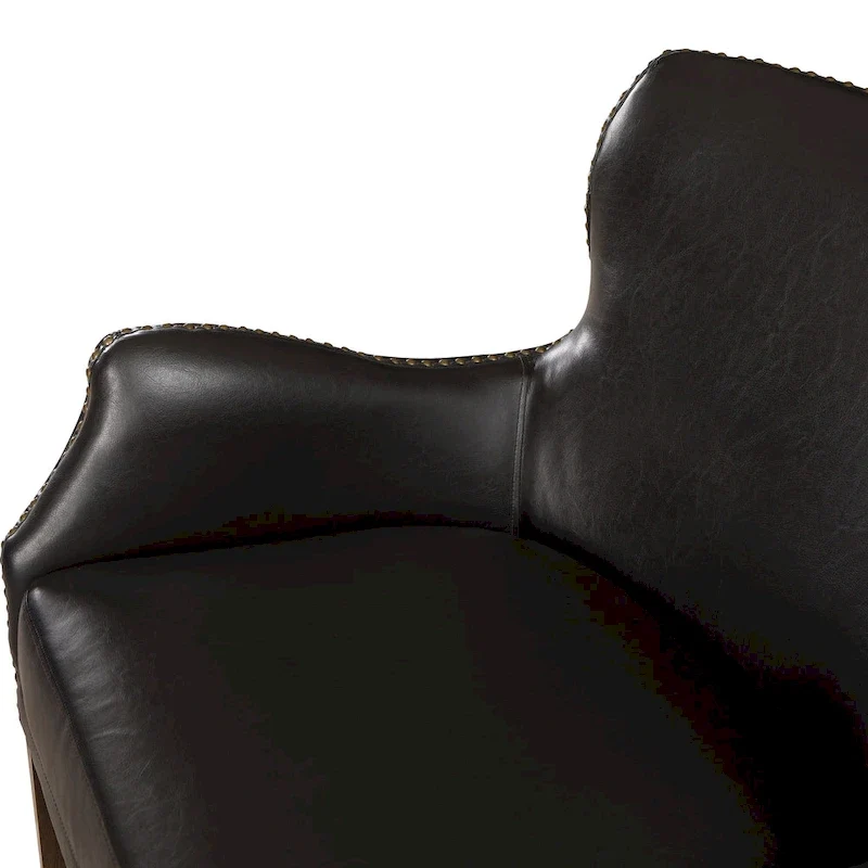 Fauteuil d'appoint à accoudoirs inclinés et pieds hauts en similicuir avec garniture cloutée, marron foncé