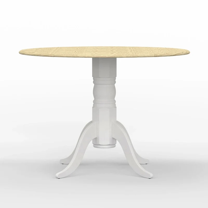 Table à manger ronde à rallonges, blanche et bois naturel