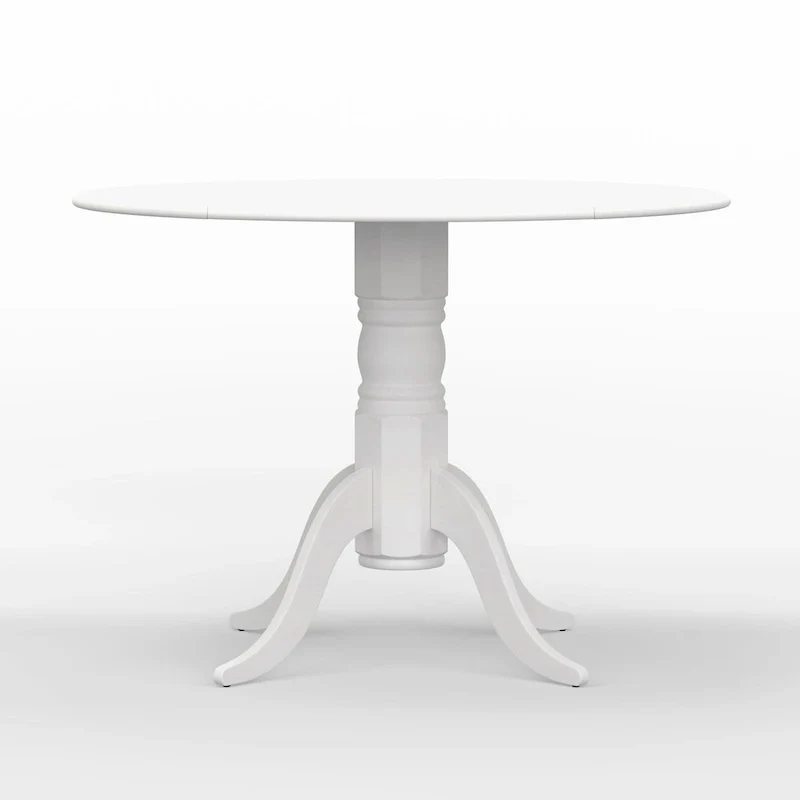 Table à manger ronde à rallonges, blanche et bois naturel