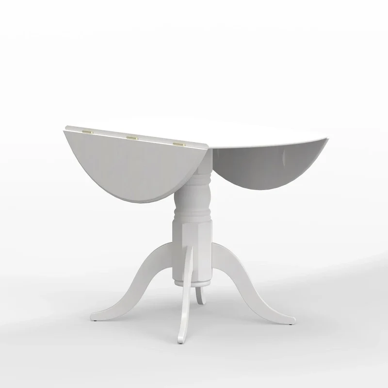 Table à manger ronde à rallonges, blanche et bois naturel
