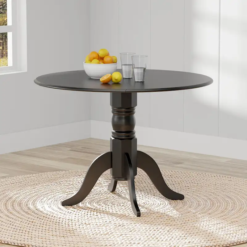 Table à manger ronde à rallonges, blanche et bois naturel