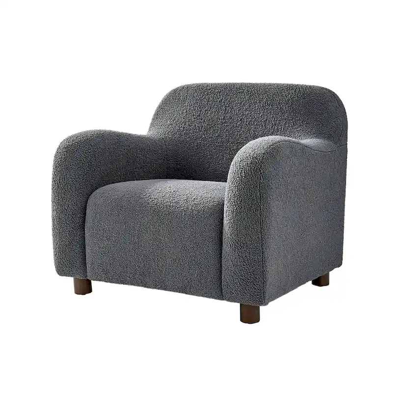 Fauteuil d'appoint rembourré Bouclé avec pieds en noyer massif