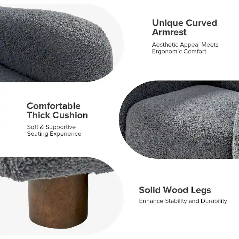 Fauteuil d'appoint rembourré Bouclé avec pieds en noyer massif
