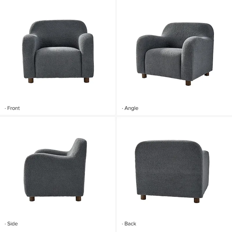 Fauteuil d'appoint rembourré Bouclé avec pieds en noyer massif
