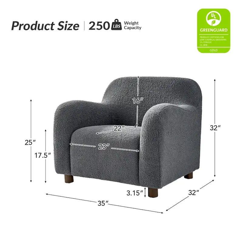 Fauteuil d'appoint rembourré Bouclé avec pieds en noyer massif